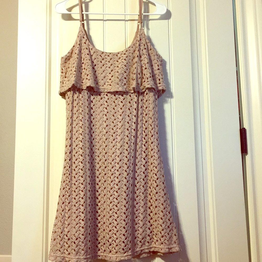 Tan crochet pattern spaghetti strap dress